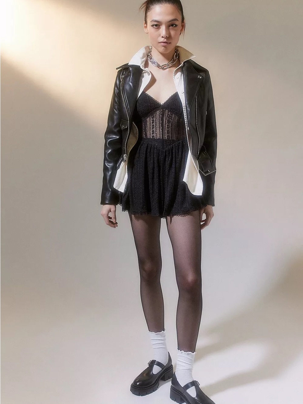 Urban Outfitters Black Lace Mini Dress with Sheer Waist Romper Size S